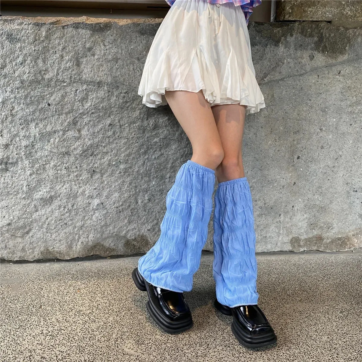 Sohiwoo Summer Pleated Leg Warmers Japanese Y2K Socks Wide-leg Harajuku Socks Hot Girl Sleeves Tube Lolita Jk Calf Socks Leg Covers