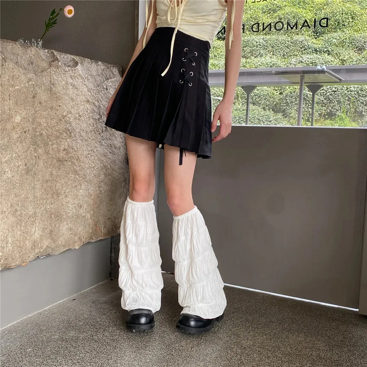 Sohiwoo Summer Pleated Leg Warmers Japanese Y2K Socks Wide-leg Harajuku Socks Hot Girl Sleeves Tube Lolita Jk Calf Socks Leg Covers