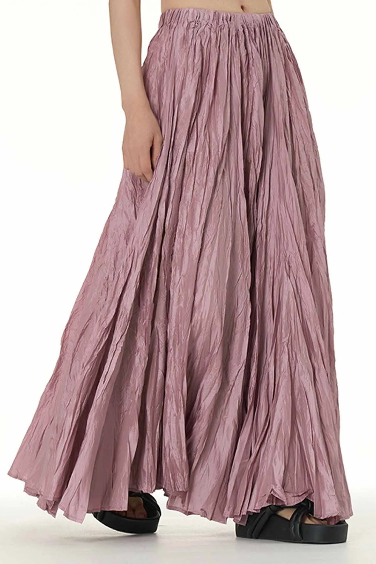 Solid Color Pleated Midi Skirt