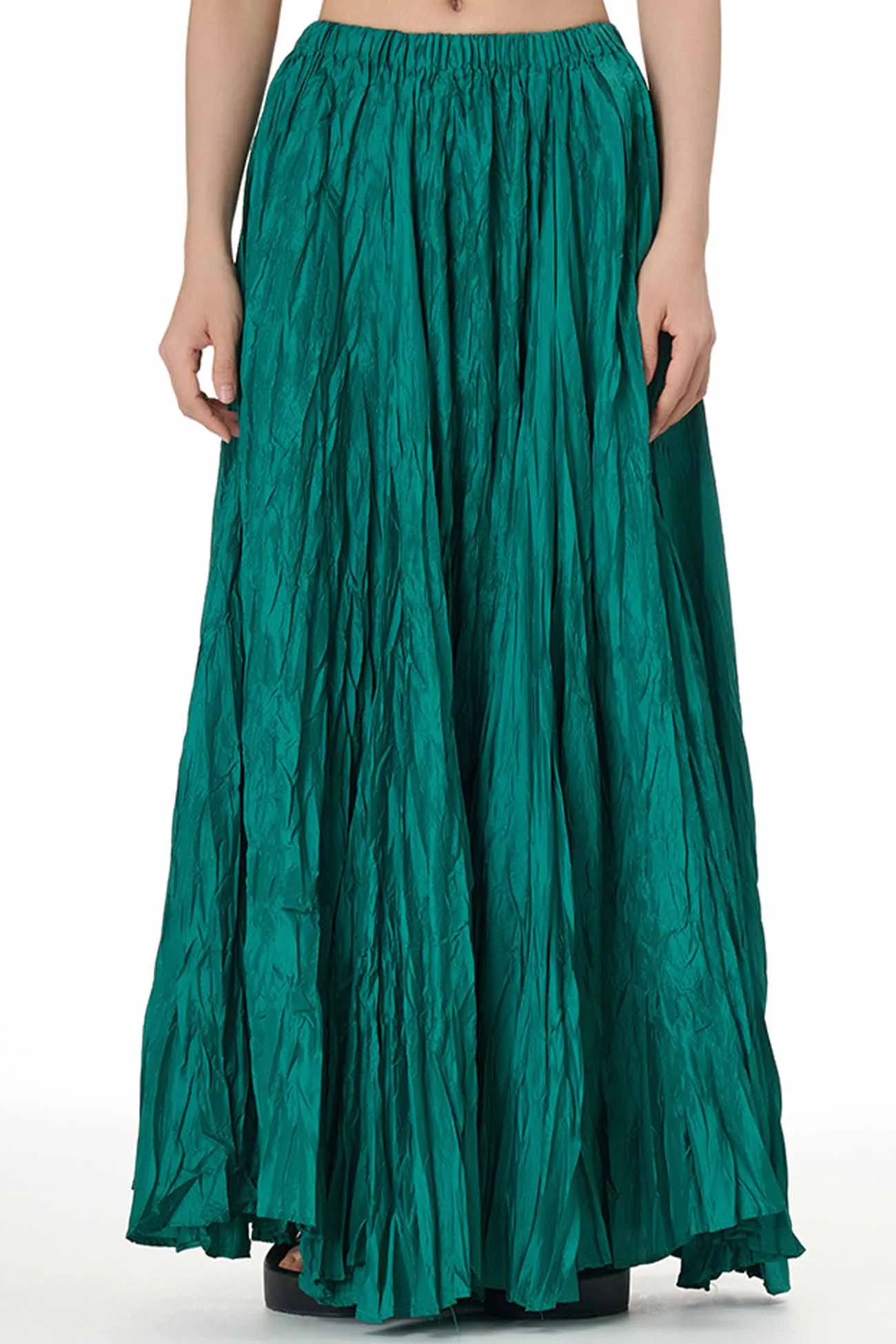 Solid Color Pleated Midi Skirt