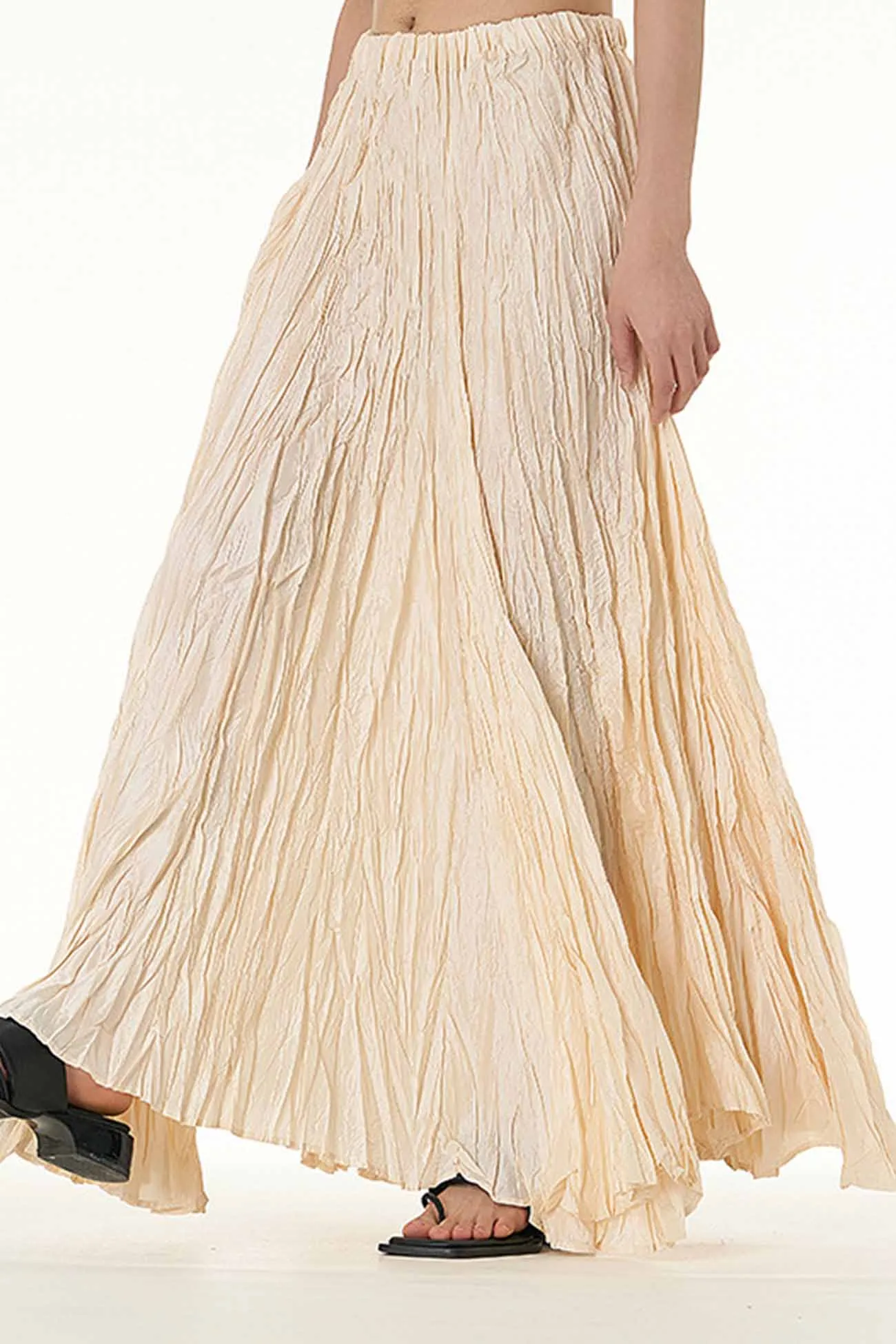 Solid Color Pleated Midi Skirt