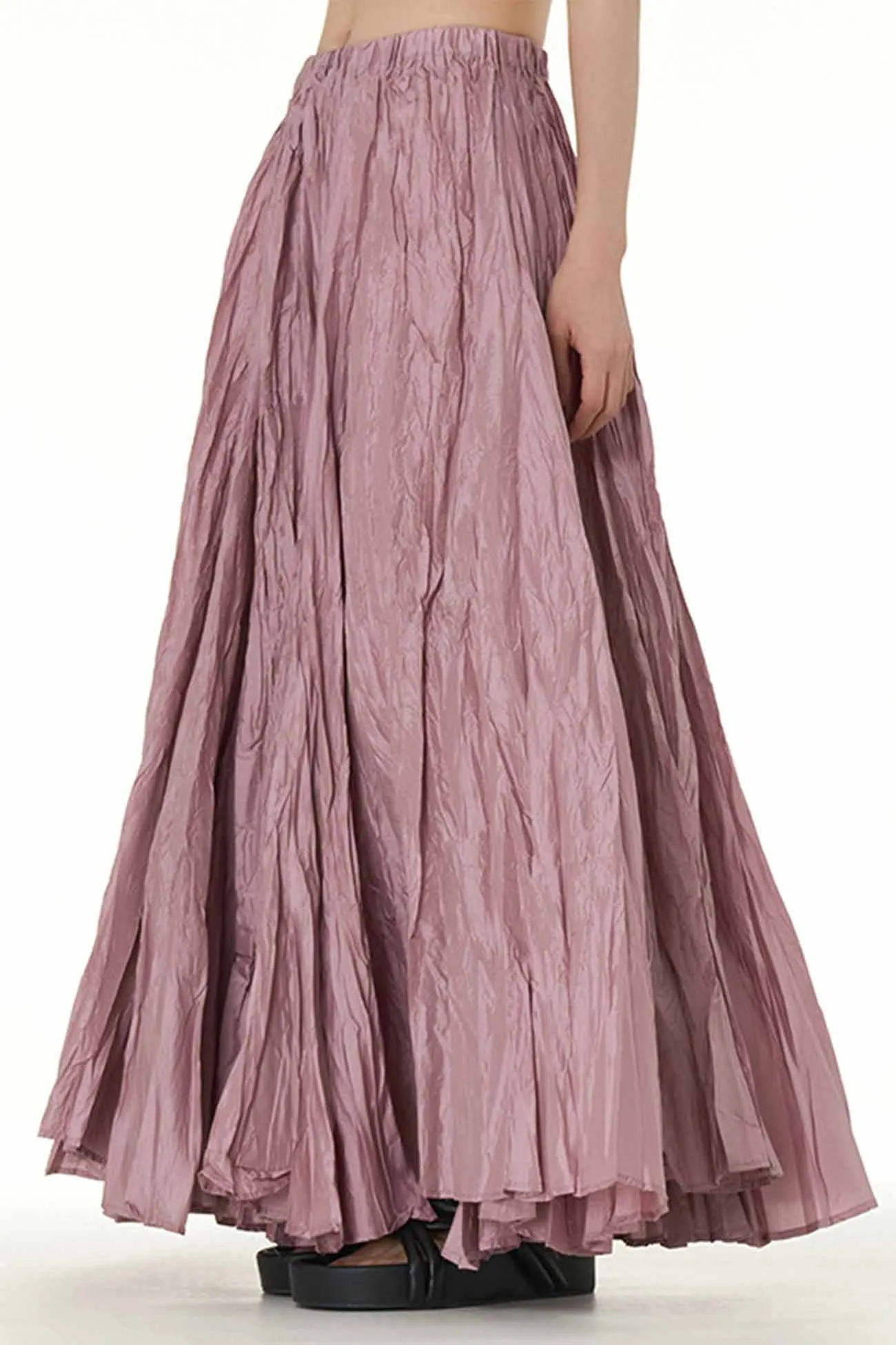 Solid Color Pleated Midi Skirt