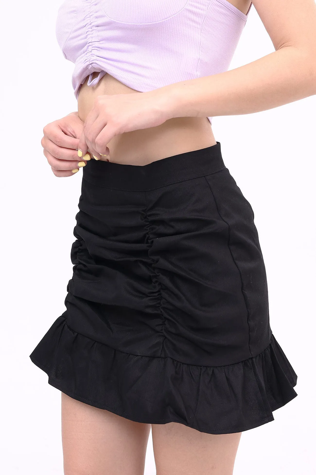 Solid Pleated Ruffled Skirt