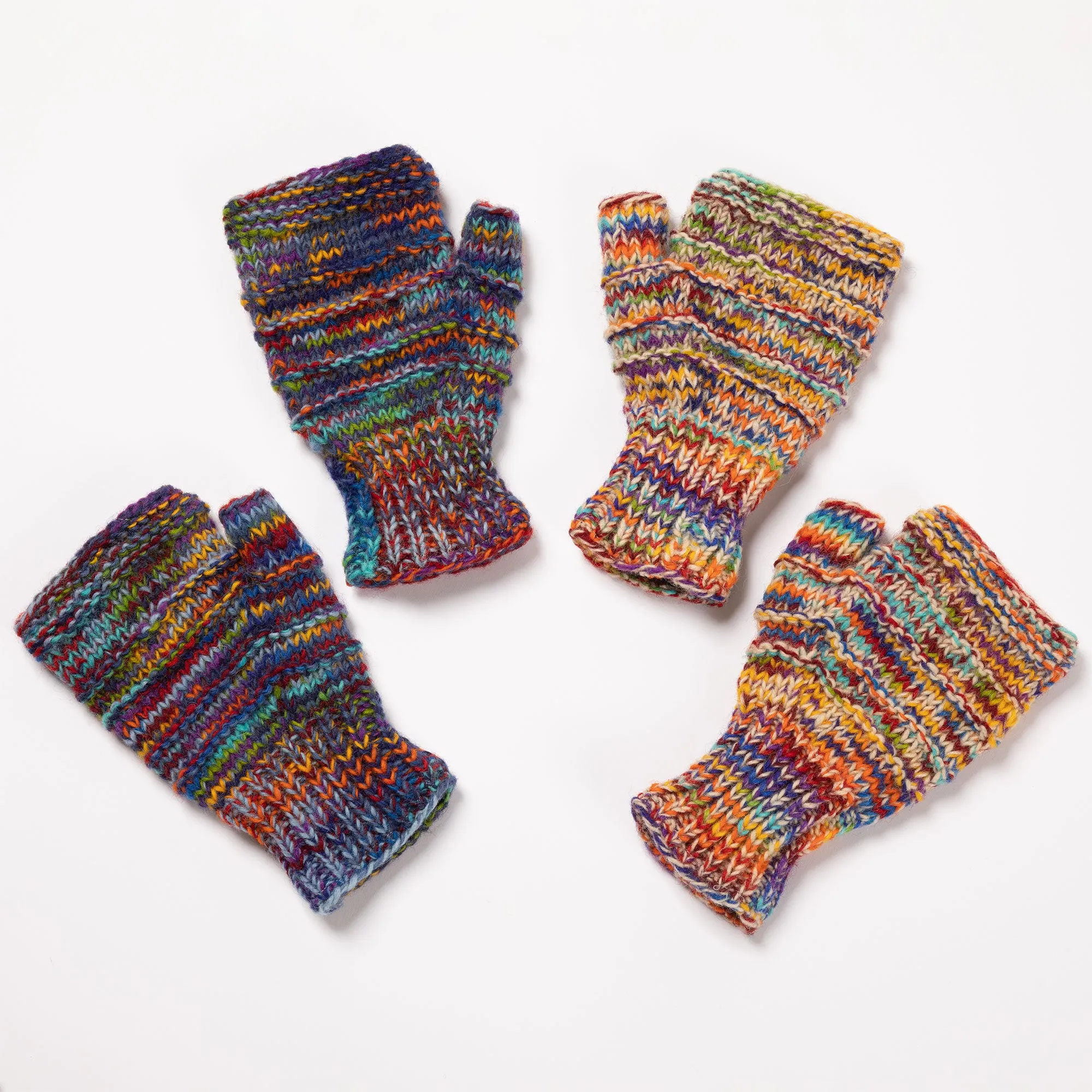 Space-Dye Hand Knit Wool Hand Warmers