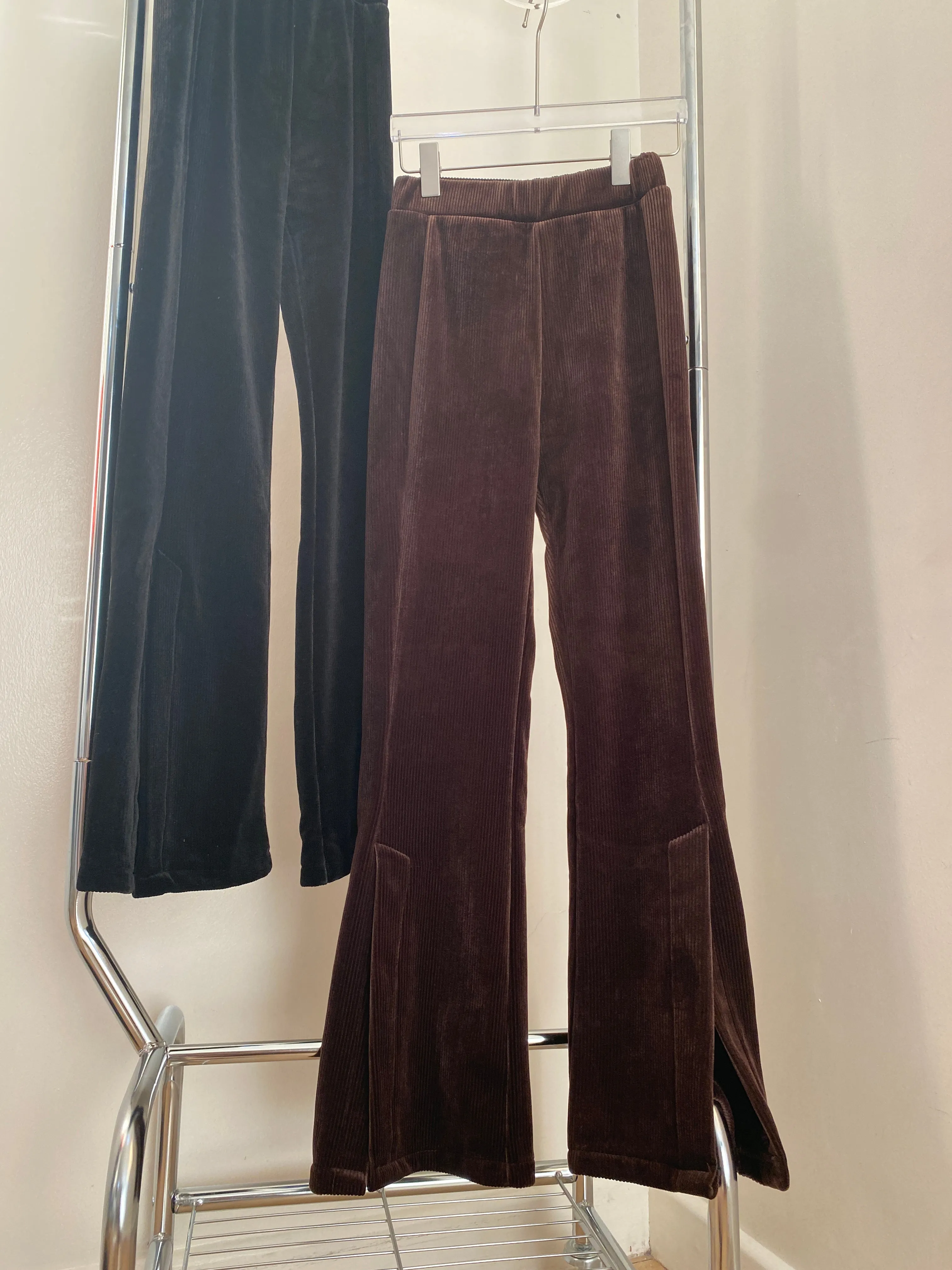 Split Hem Ribbed Trousers - Walnut