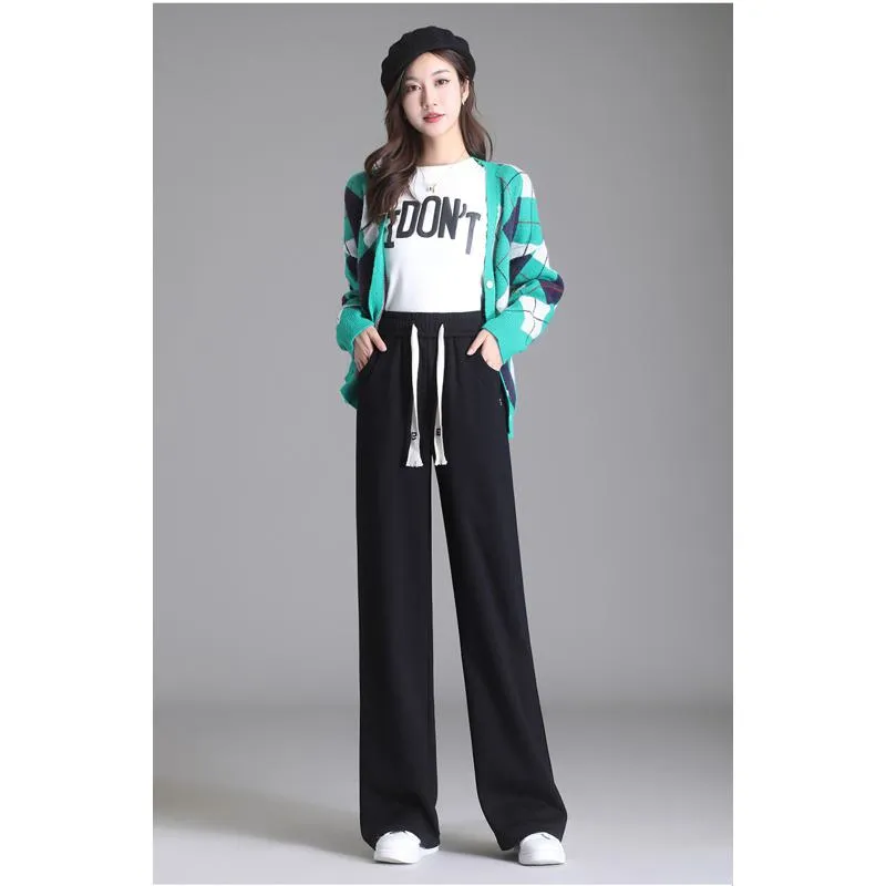 Straight High-Waisted Casual Loose Fit Sports Slimming Wide-Leg Pants