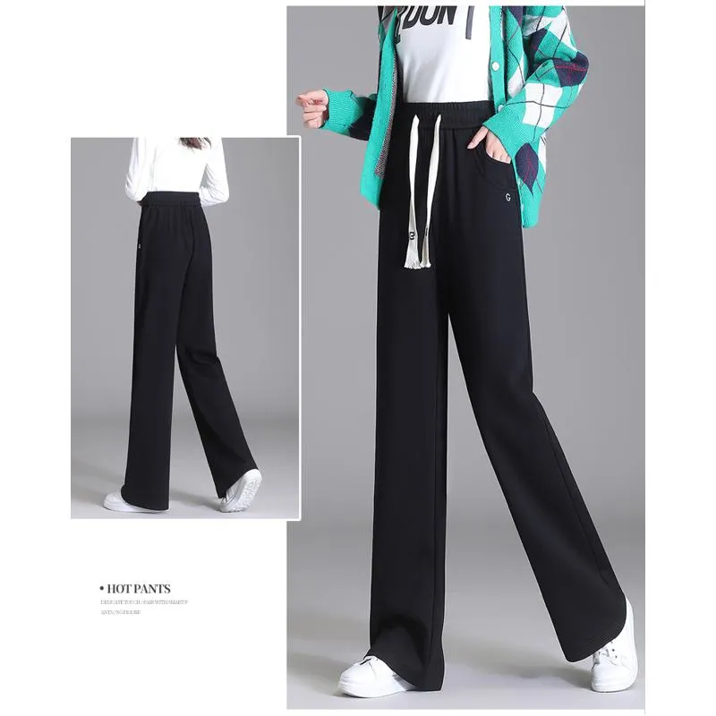 Straight High-Waisted Casual Loose Fit Sports Slimming Wide-Leg Pants