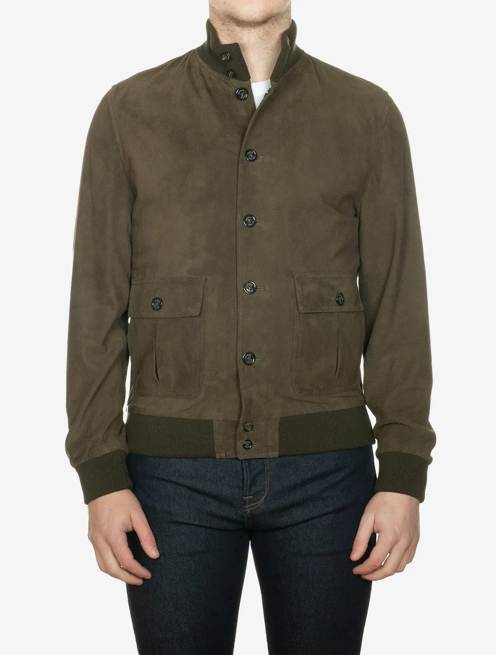 Suede Bomber Jacket Muschio Green