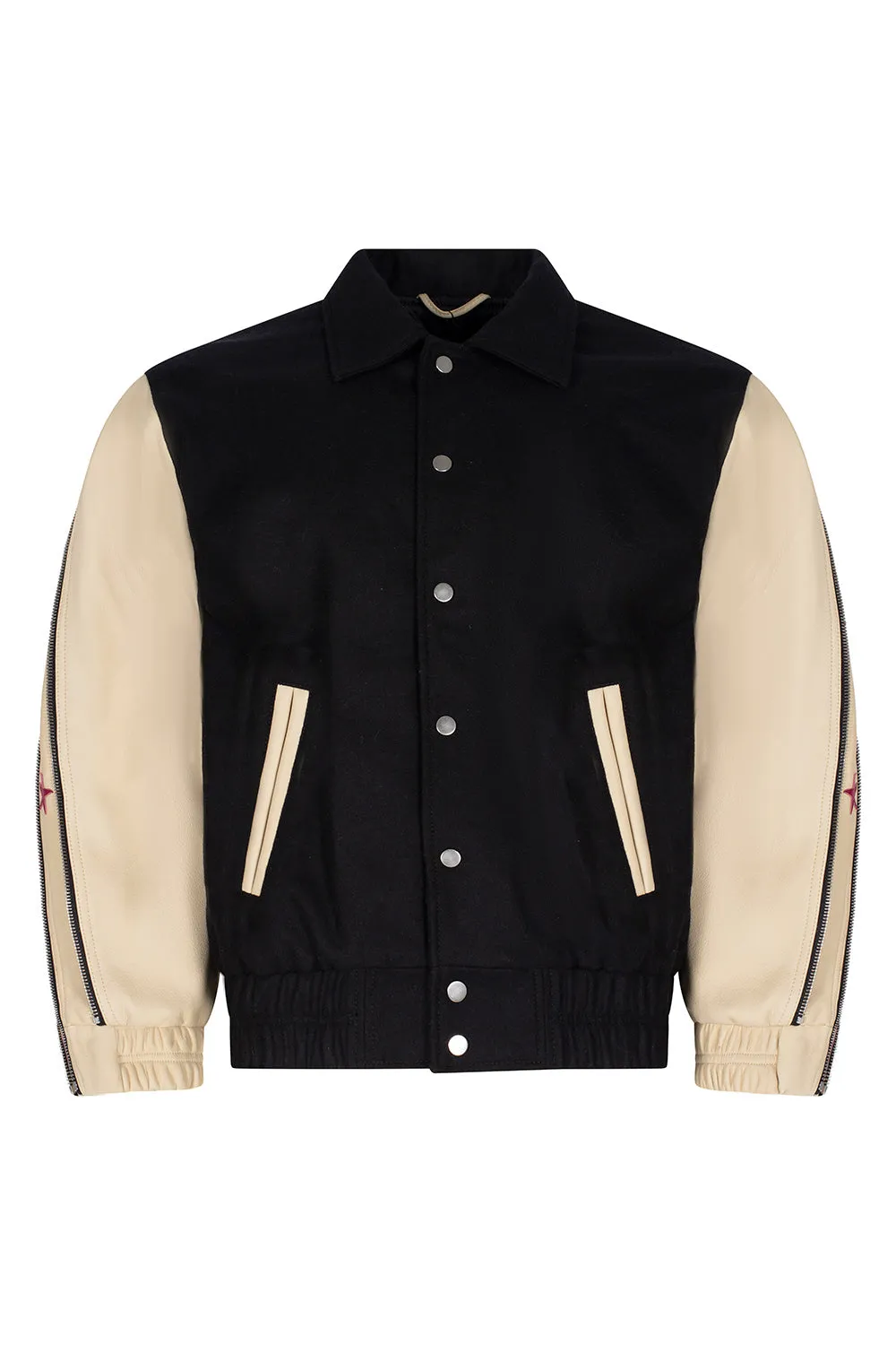 SUNSET RODEO LEATHER VARSITY JACKET-BLACK/CREAM