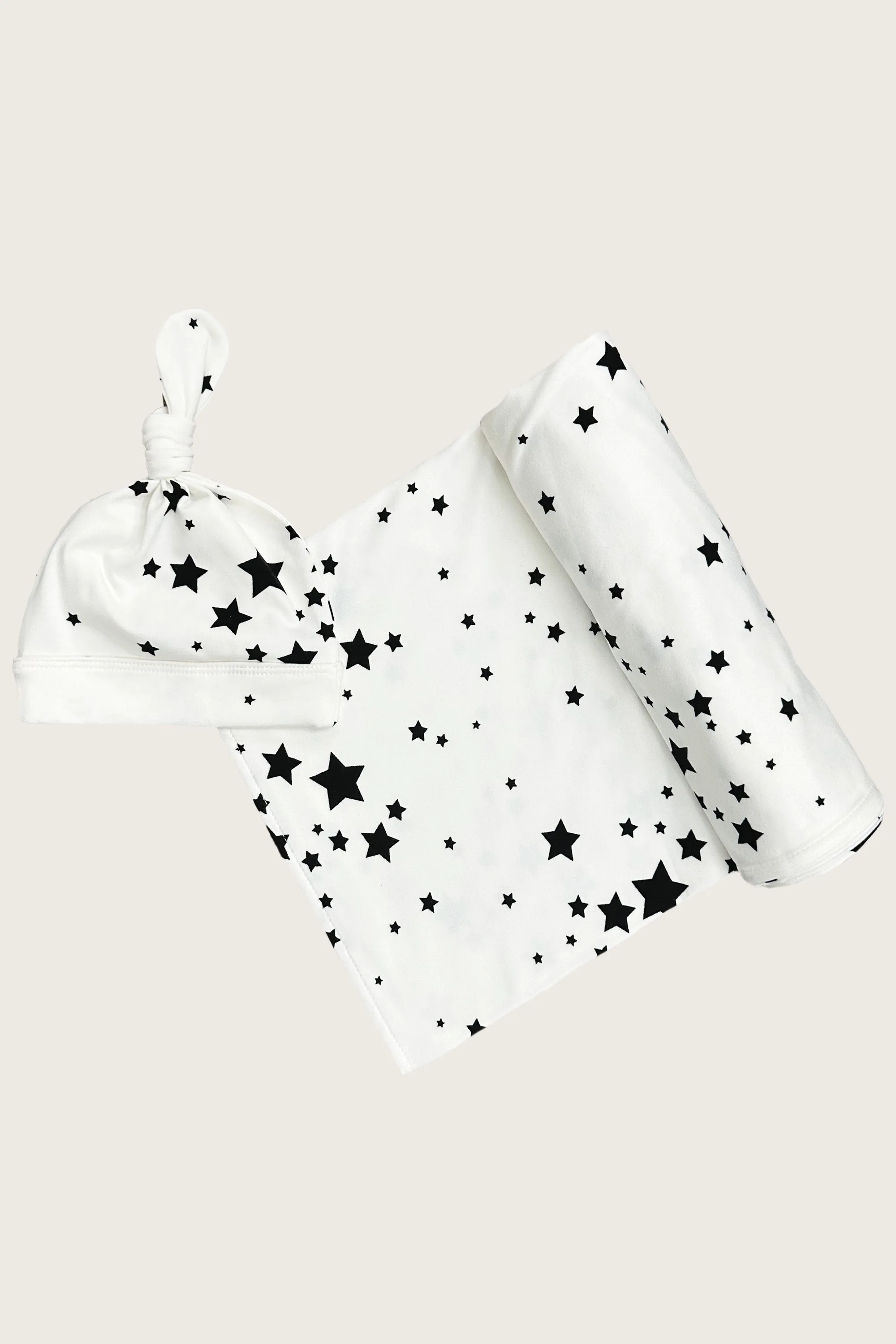 Swaddle & Beanie | White Stars