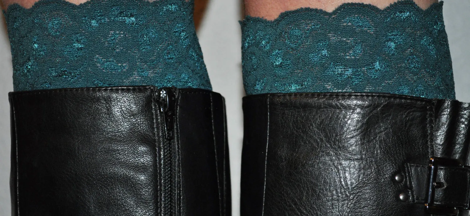 Teal/Green scalloped lace boot cuffs, boot toppers. 5" to 6" wide super stylish made with gorgeous stretch lace. Saint Patricks Day