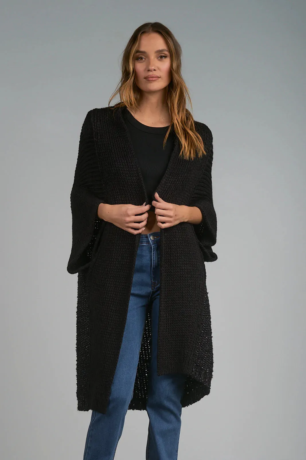 The Cliff Two Tone Cardigan by Elan - Black