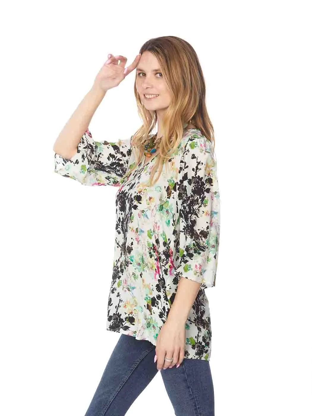 Tianello “Quito” Print Washable Silk "Vanna" Blouse