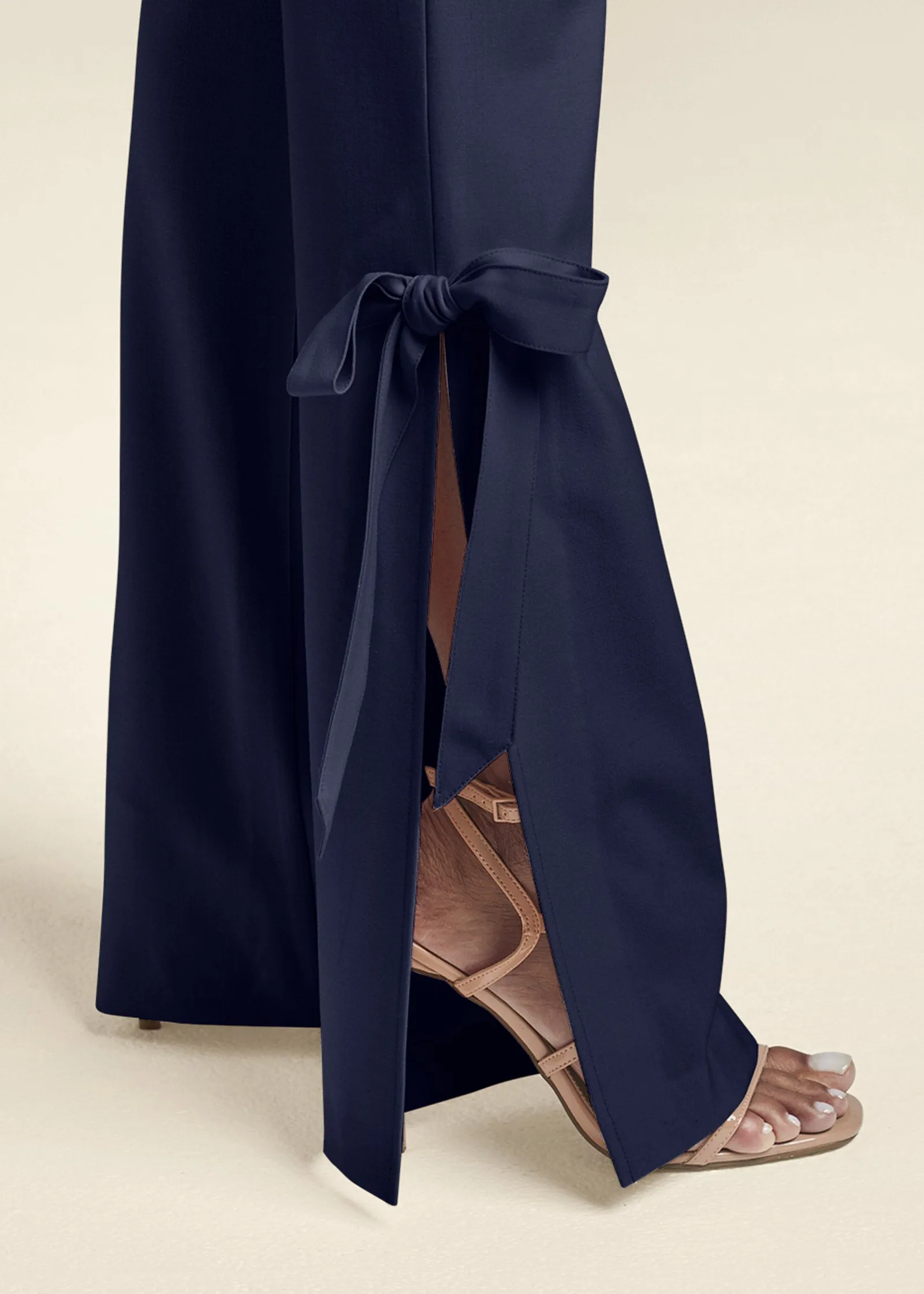 Tie Bow Hem Pants - Navy