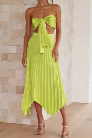 Tie-front Strapless Crop Top Pleated Skirt Suits