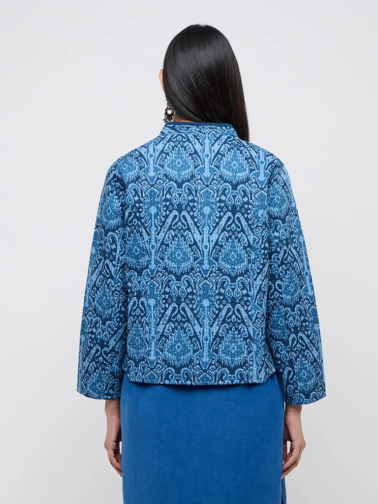 Utsa Indigo Ikat Design Cotton Quilted Jacket