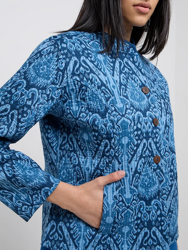 Utsa Indigo Ikat Design Cotton Quilted Jacket