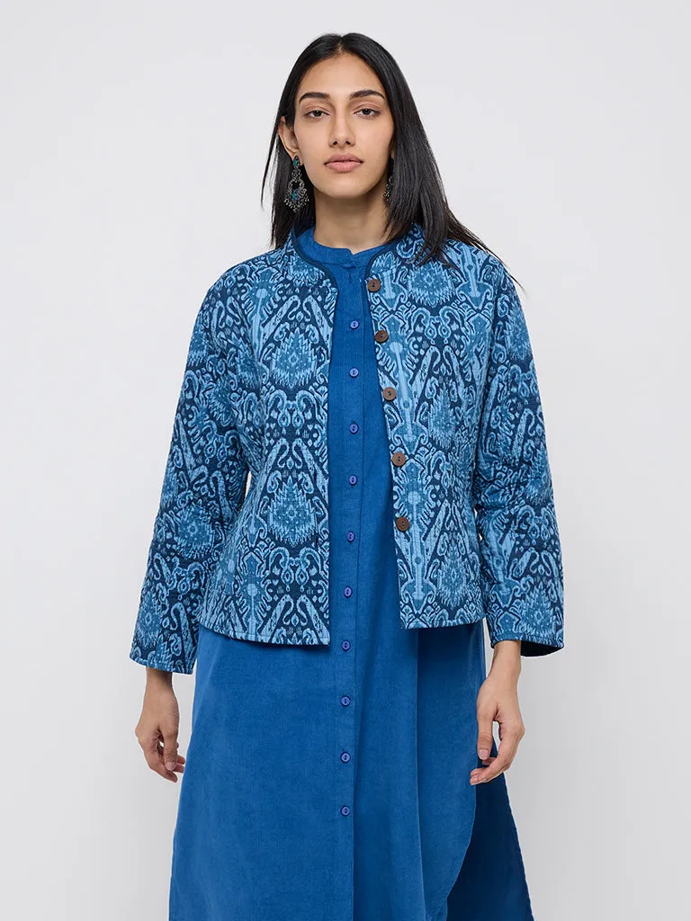 Utsa Indigo Ikat Design Cotton Quilted Jacket