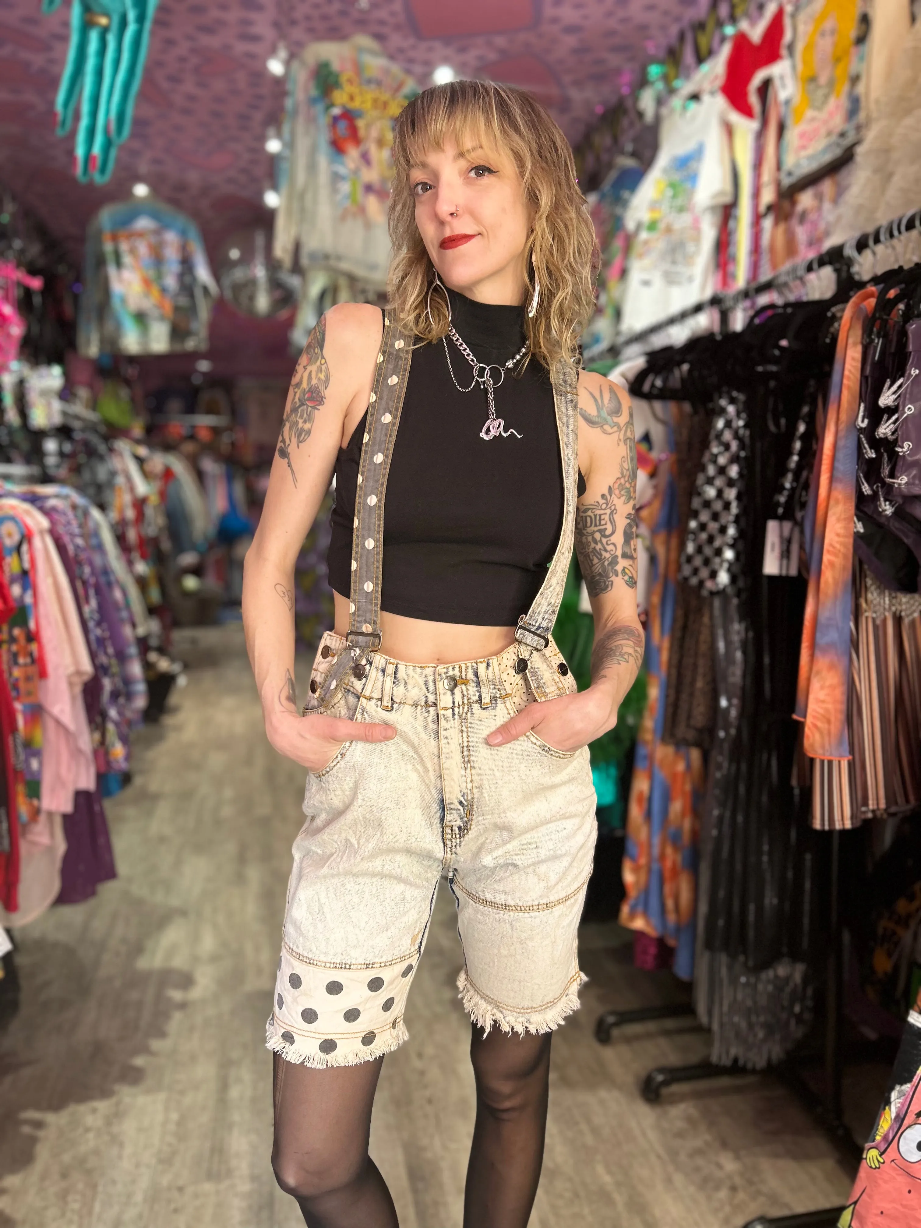 Vintage 80’s Acid Wash Jean Short Overall