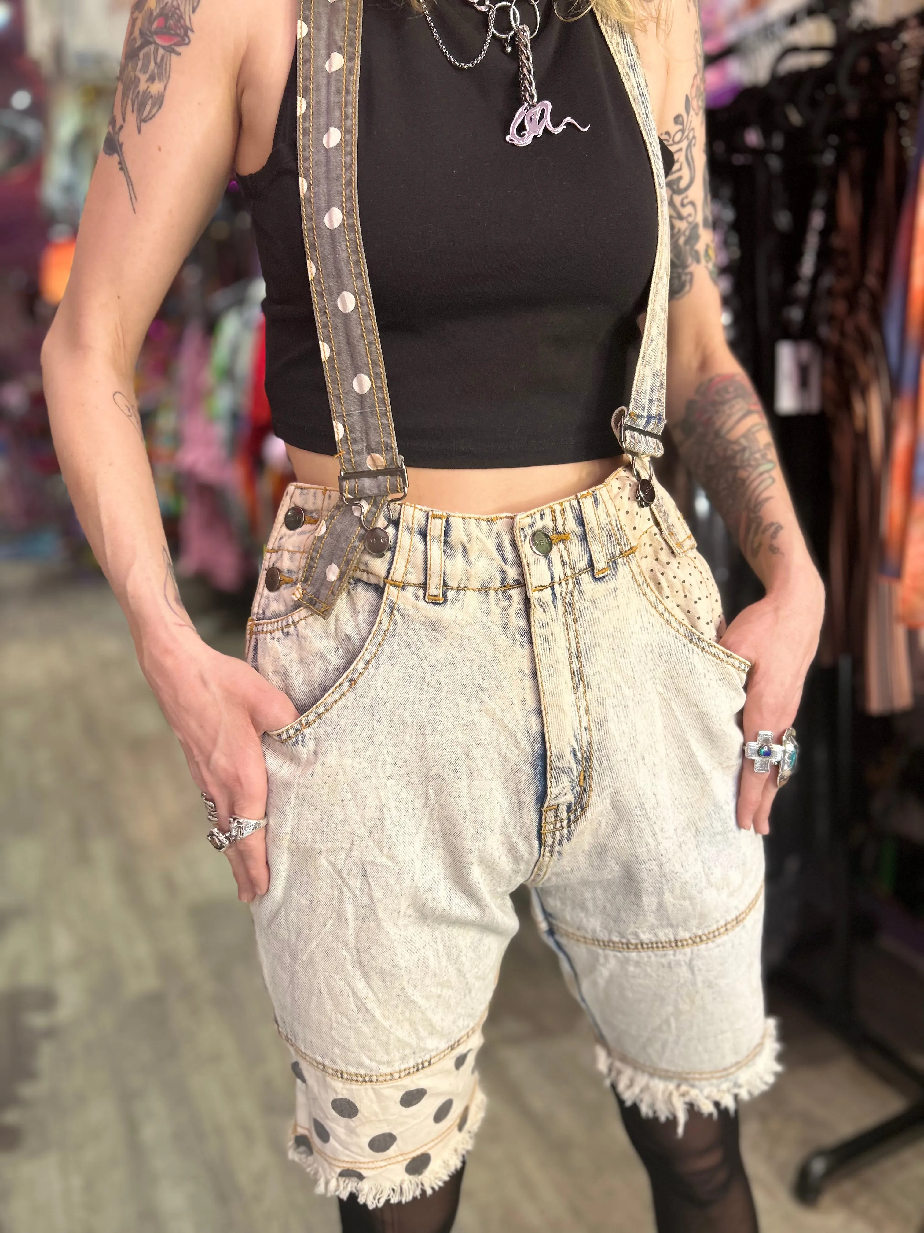 Vintage 80’s Acid Wash Jean Short Overall