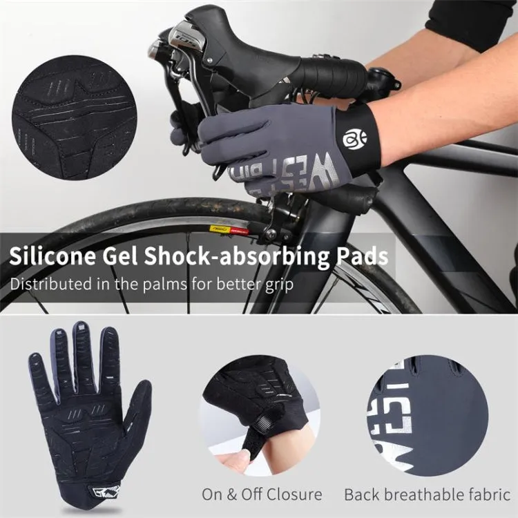 WEST BIKING YP0211214 Long Finger Shock Absorption Non-Slip Touch Screen Gloves Cycling Sports Gloves, Size: L(Black)