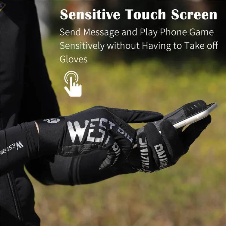 WEST BIKING YP0211214 Long Finger Shock Absorption Non-Slip Touch Screen Gloves Cycling Sports Gloves, Size: L(Black)