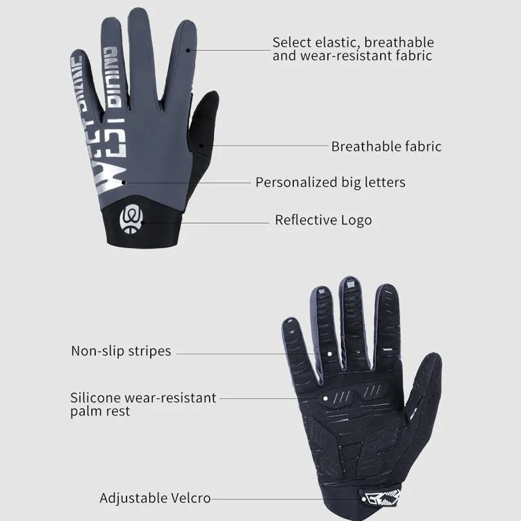 WEST BIKING YP0211214 Long Finger Shock Absorption Non-Slip Touch Screen Gloves Cycling Sports Gloves, Size: L(Black)