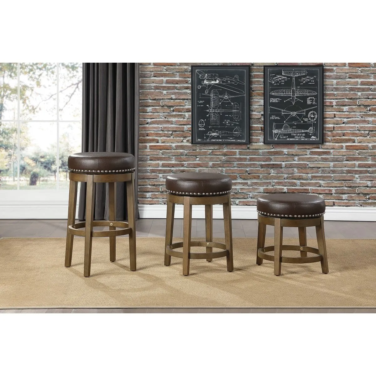 Westby Short Round Swivel Stool, Brown - Set of 2