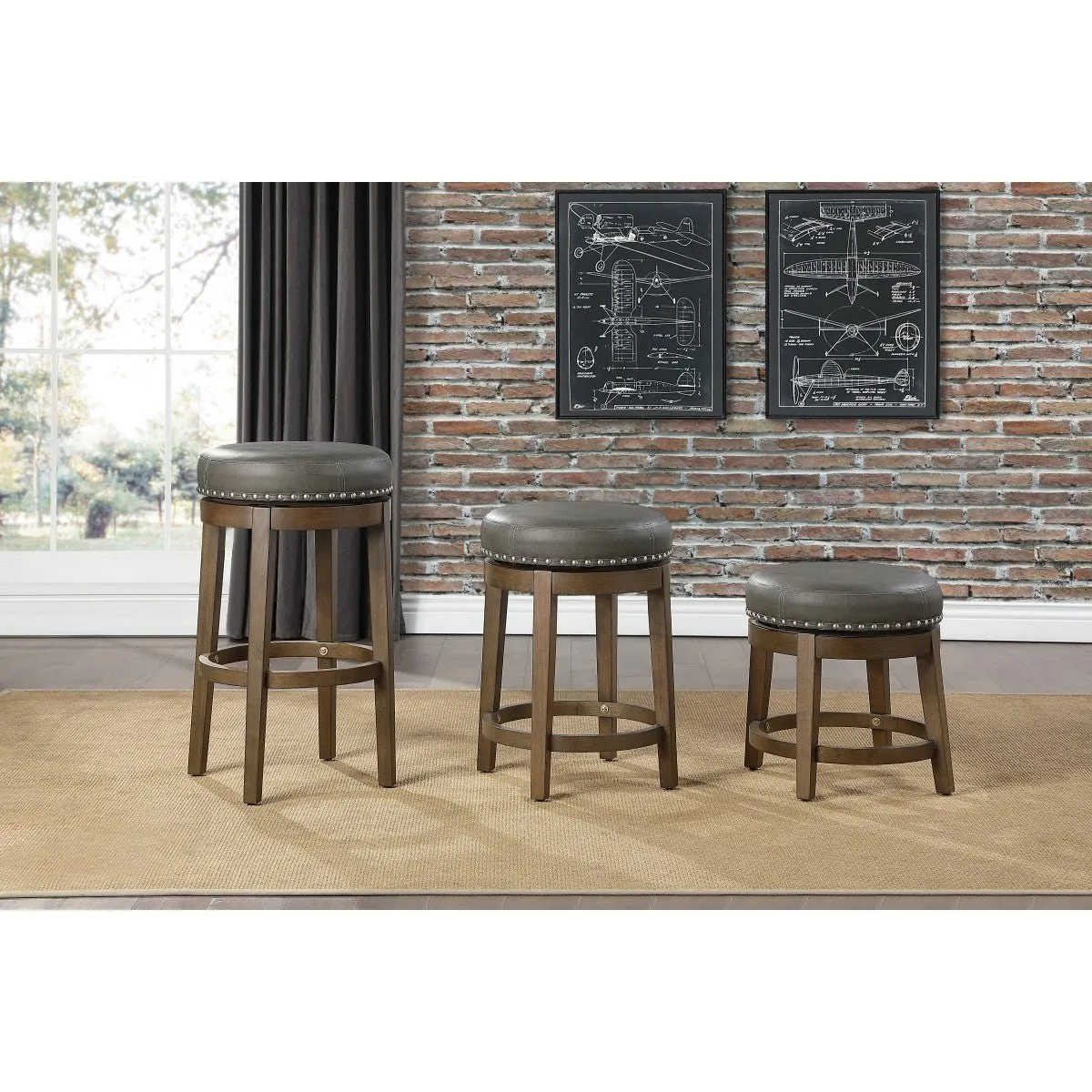 Westby Tall Round Swivel Pub Height Stool, Gray - Set of 2