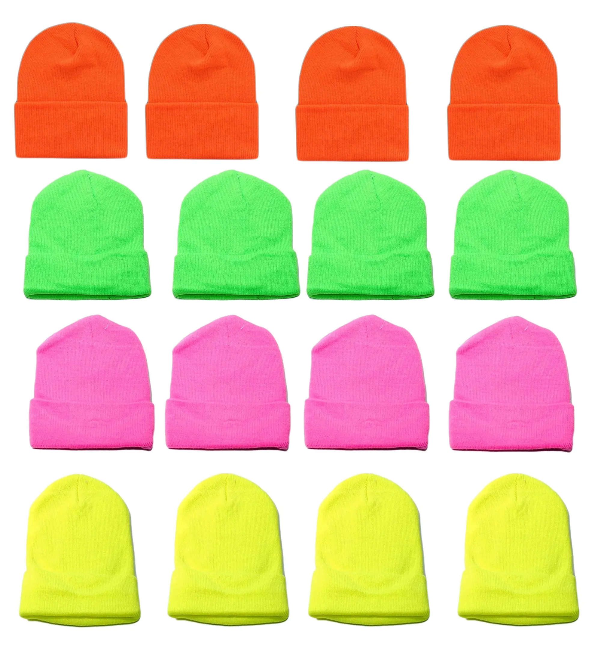 Wholesale 12 Pieces Kids Boys Girls Children Neon Long Cuffed Knit Ski Hat Beanie, KH9000