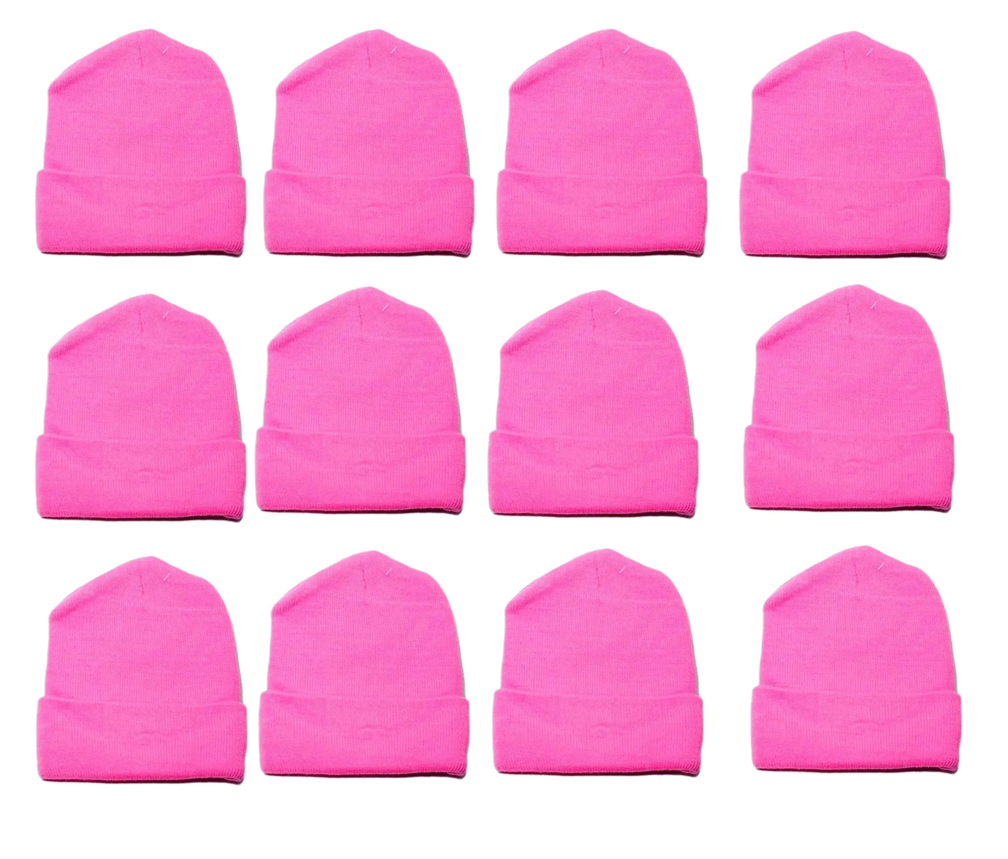 Wholesale 12 Pieces Kids Boys Girls Children Neon Long Cuffed Knit Ski Hat Beanie, KH9000