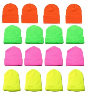 Wholesale 12 Pieces Kids Boys Girls Children Neon Long Cuffed Knit Ski Hat Beanie, KH9000