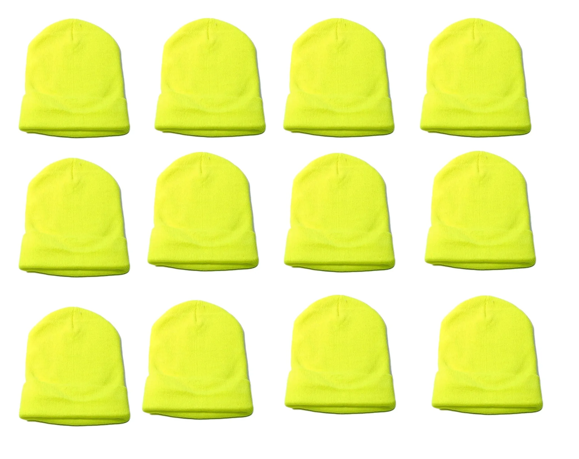 Wholesale 12 Pieces Kids Boys Girls Children Neon Long Cuffed Knit Ski Hat Beanie, KH9000