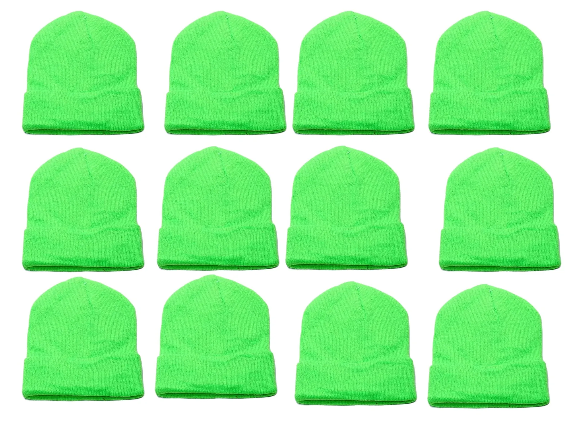 Wholesale 12 Pieces Kids Boys Girls Children Neon Long Cuffed Knit Ski Hat Beanie, KH9000