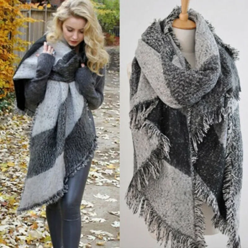 Women Scarf Oversized Tartan Long Cashmere Blanket Comfortable Breathable Plaid Shawl Wraps Casual Daily Wear Autumn And Winter