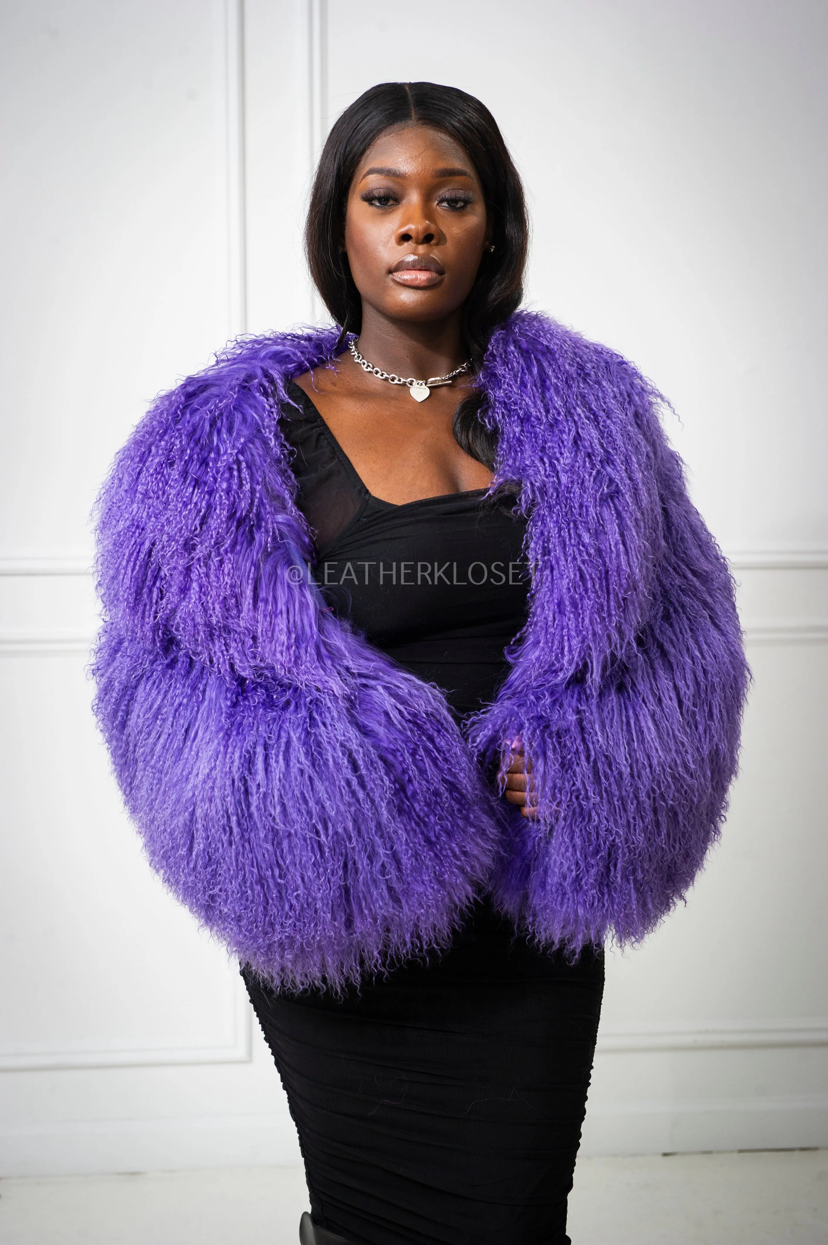 Women's Celia Mongolian Fur Jacket [Lavender]