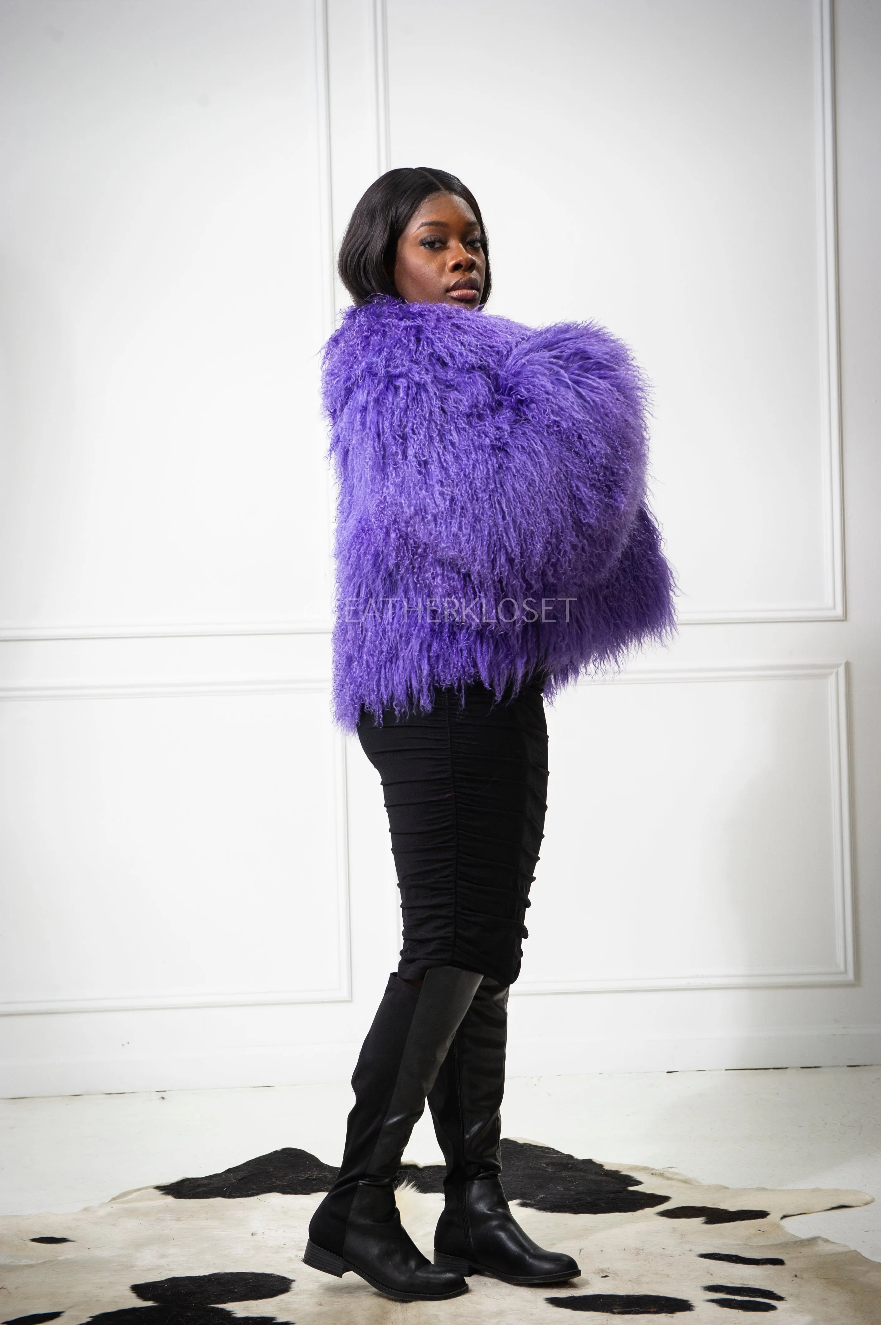 Women's Celia Mongolian Fur Jacket [Lavender]