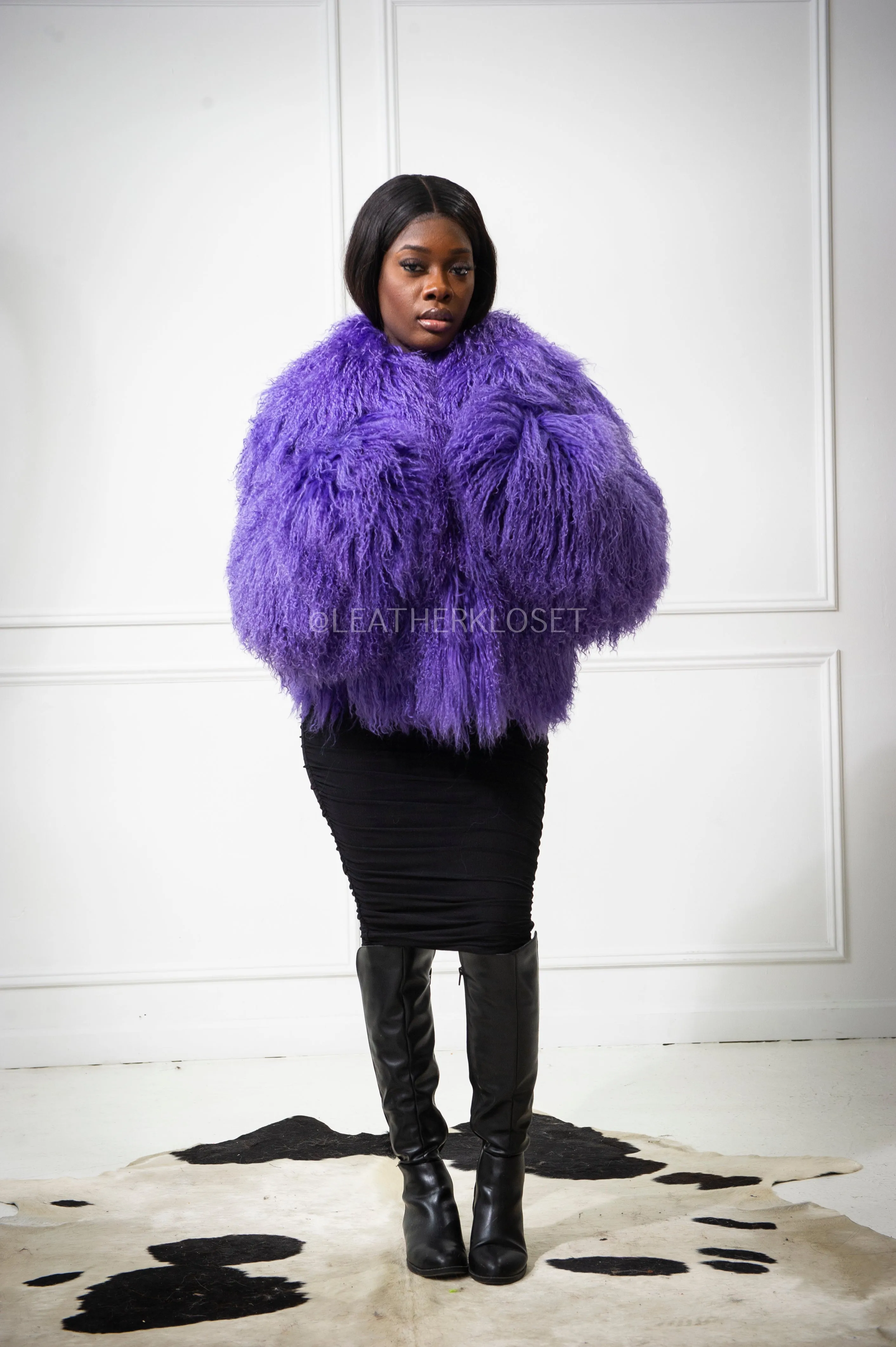 Women's Celia Mongolian Fur Jacket [Lavender]