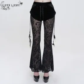 Women's Gothic Drawstring Mesh Splice Flared Pants