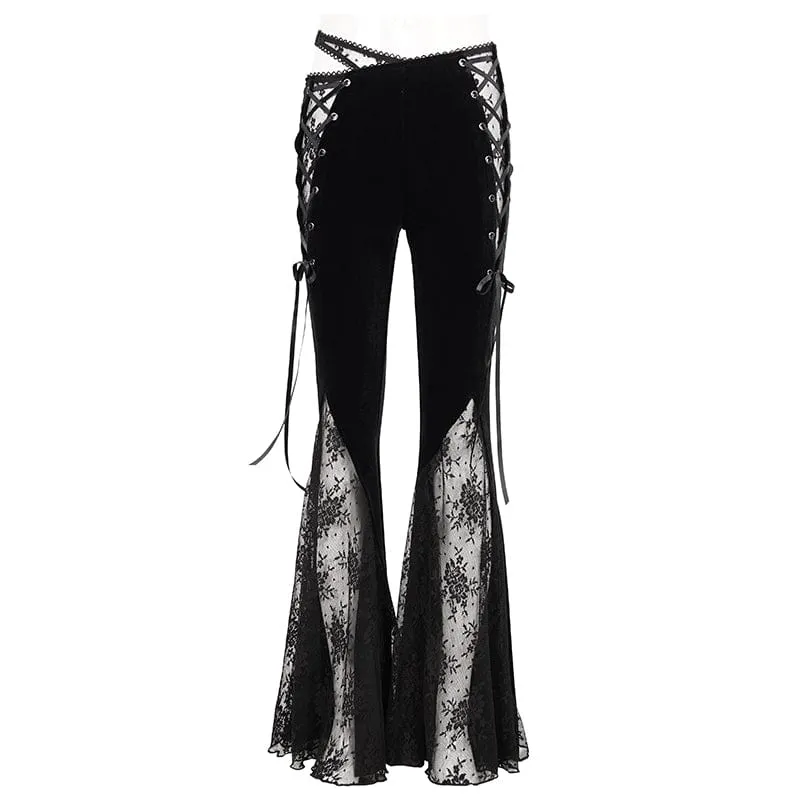 Women's Gothic Lace Splice Velvet Flared Pants