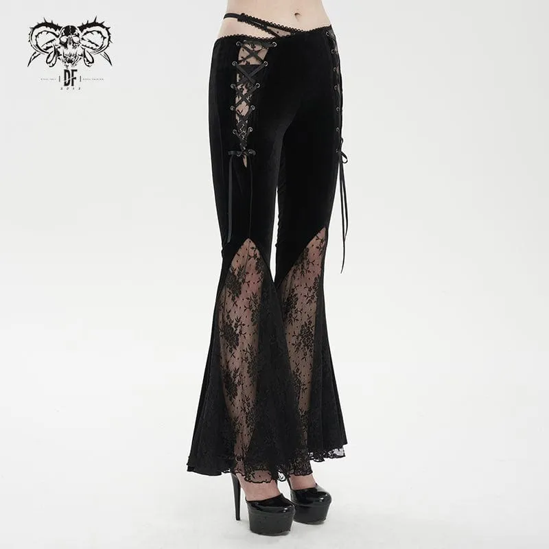 Women's Gothic Lace Splice Velvet Flared Pants