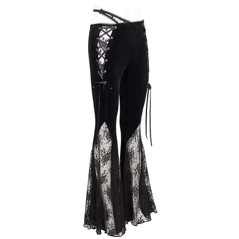 Women's Gothic Lace Splice Velvet Flared Pants