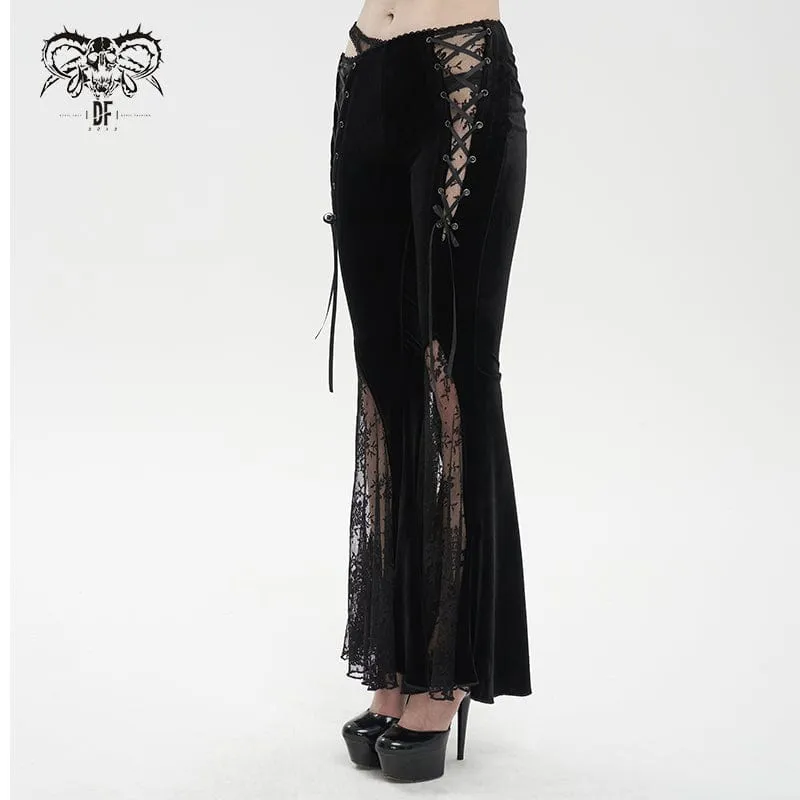 Women's Gothic Lace Splice Velvet Flared Pants