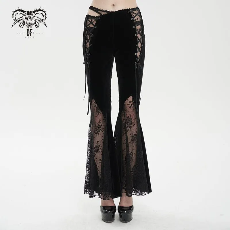 Women's Gothic Lace Splice Velvet Flared Pants