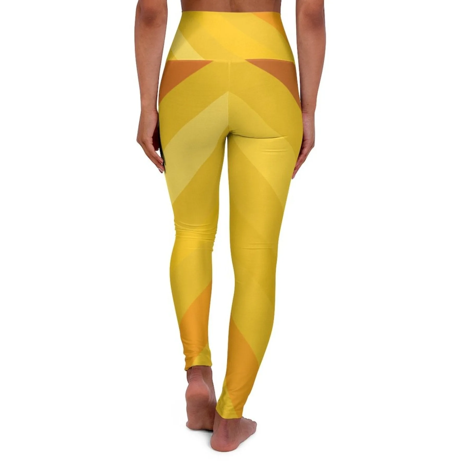 Womens High-waist Fitness Legging Yoga Pants, Gold Yellow Herringbone