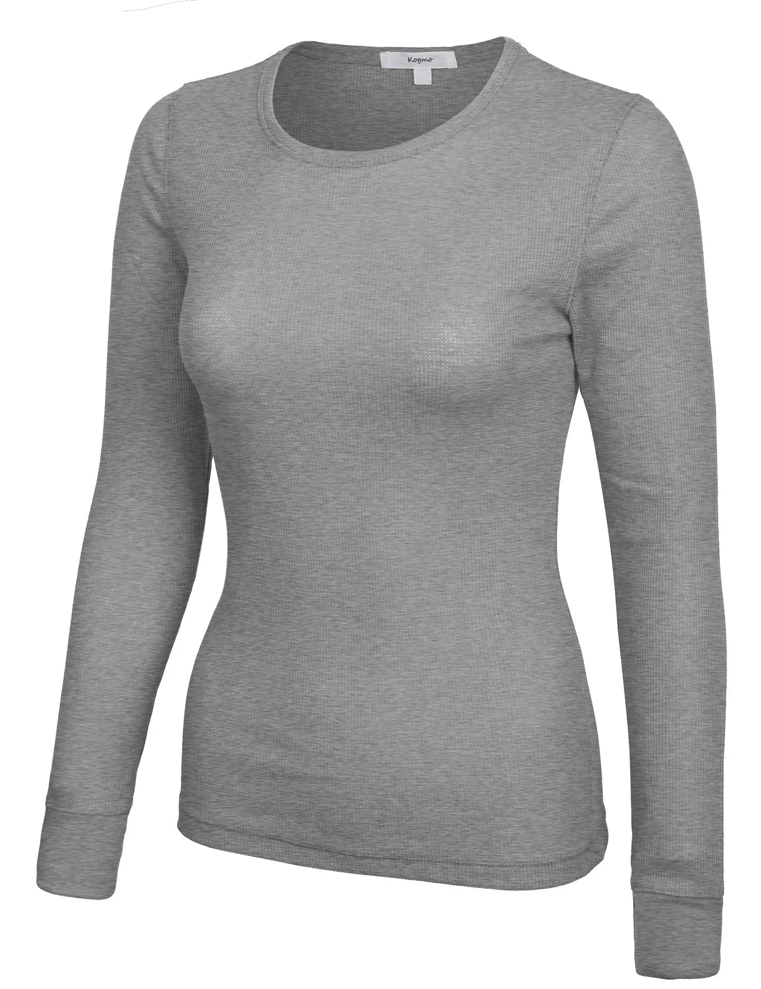 Womens Long sleeve Plain Basic Crew Neck Cotton Thermal T Shirt Top (S-3X)