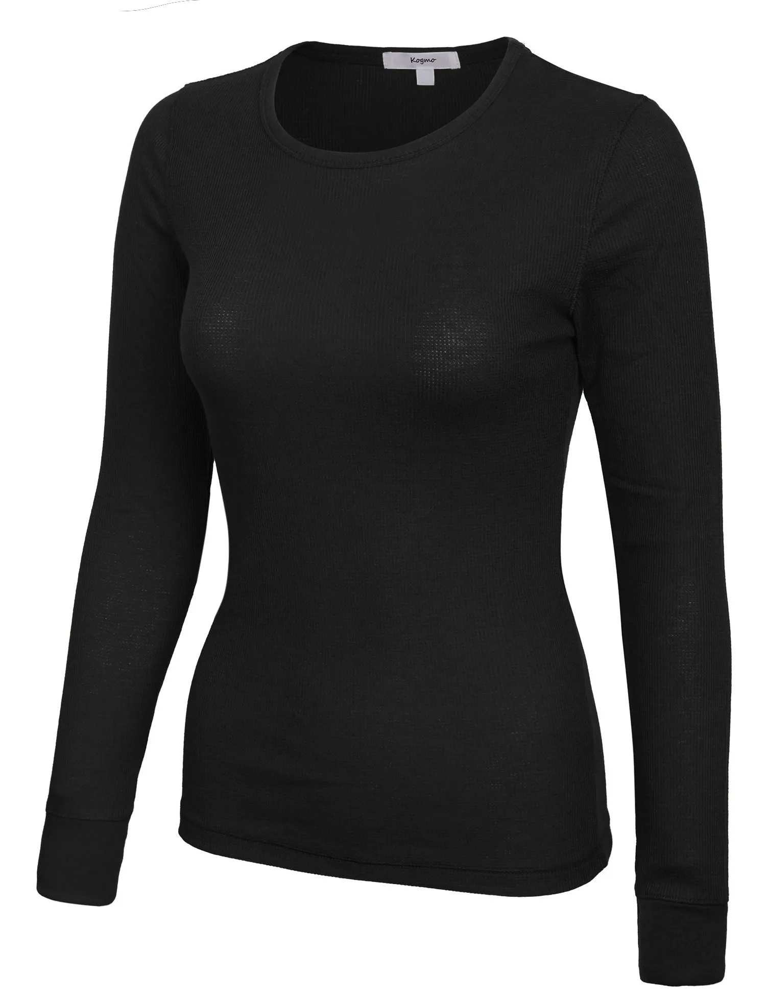 Womens Long sleeve Plain Basic Crew Neck Cotton Thermal T Shirt Top (S-3X)