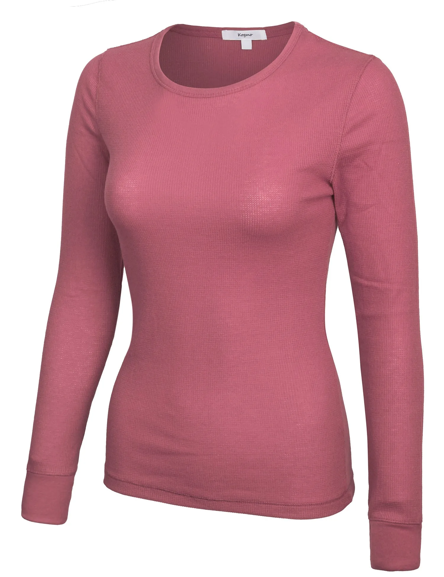 Womens Long sleeve Plain Basic Crew Neck Cotton Thermal T Shirt Top (S-3X)