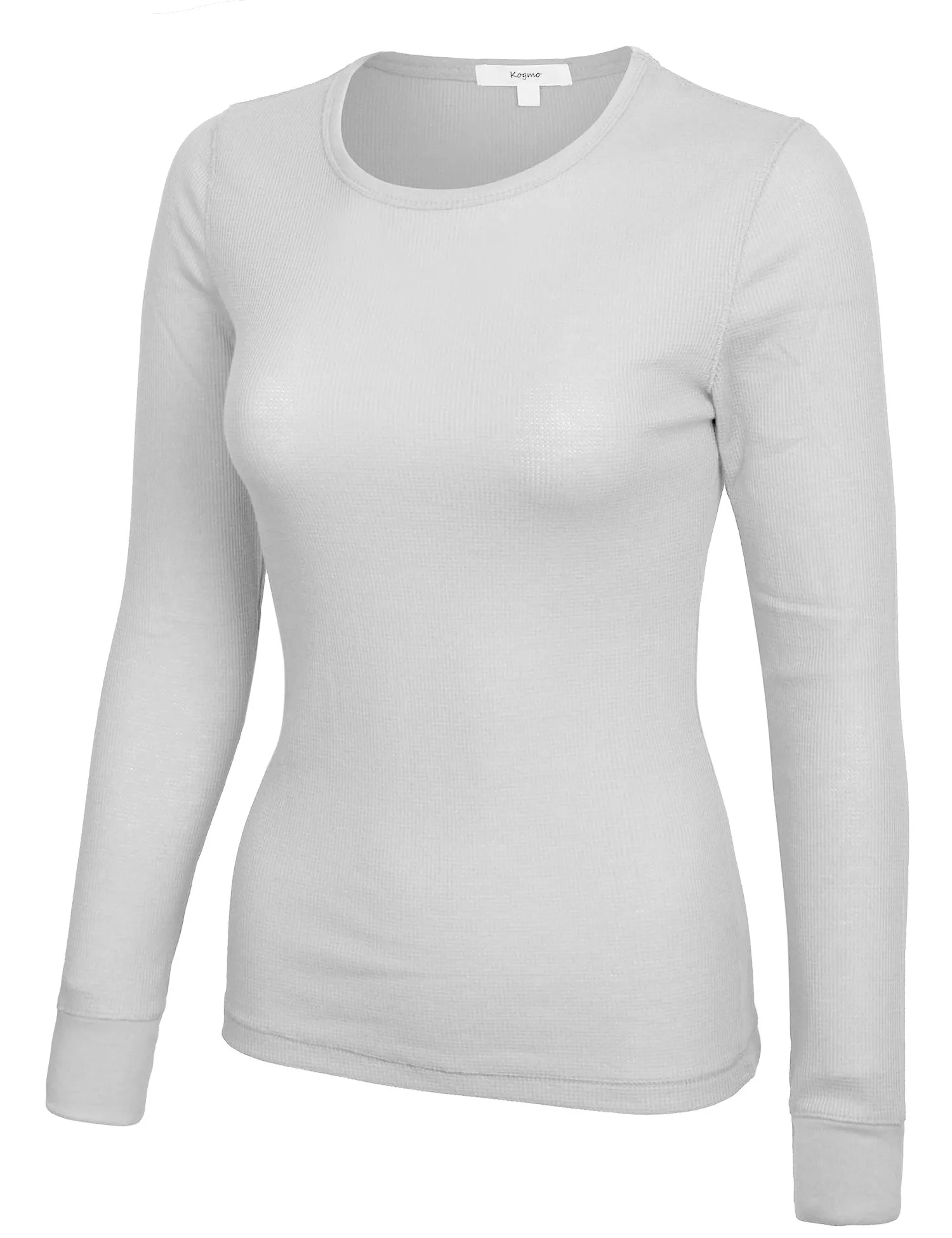 Womens Long sleeve Plain Basic Crew Neck Cotton Thermal T Shirt Top (S-3X)