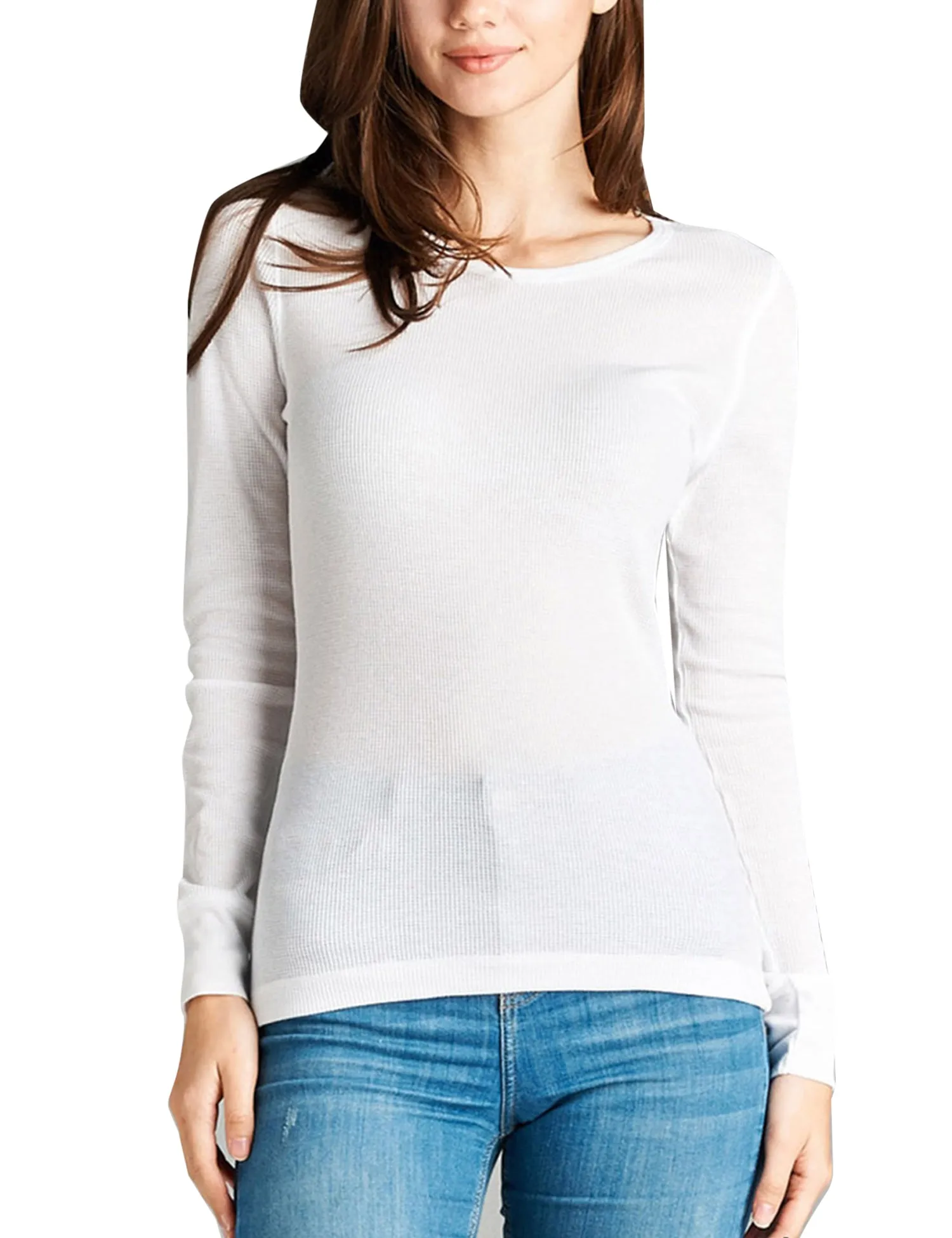 Womens Long sleeve Plain Basic Crew Neck Cotton Thermal T Shirt Top (S-3X)